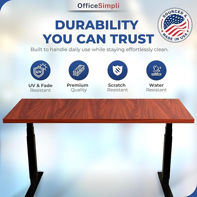 OfficeSimpli 60 x 30 Inch Desk Top Made in USA Replacement Table Top for Sit-to-Stand Adjustable Desk Frame Countertop Workbench for Classroom Home and Office (Desk Top only) - Mahogany