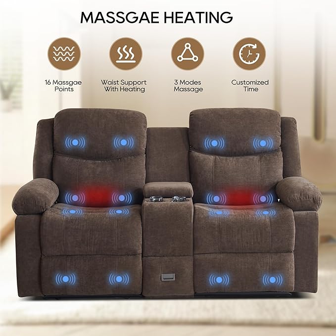 Reclining Loveseat Sofa with Heat and Massage 70 Leather Dual Recliner Couch with Cup Holders Storage Drawer &amp Infinite Reclining AnglesRecliner Sofa for Living Room Apartment RV