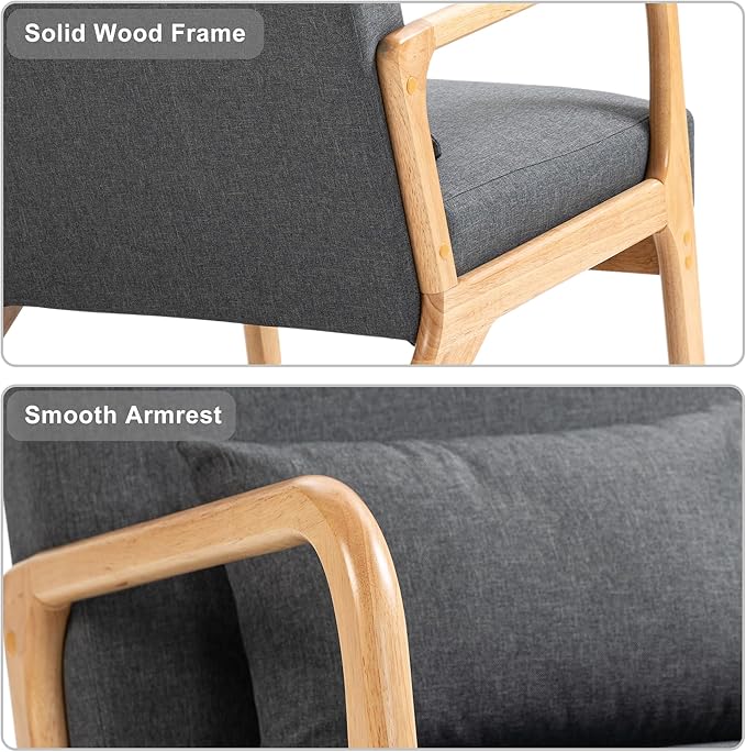Accent Chair Mid Century Modern Armchair with Pillow Upholstered Lounge Sofa Reading Side Chair for Living Room Bedroom（Dark Grey Set of 1