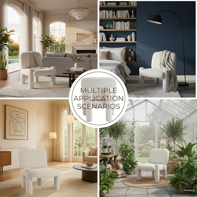 HNY Modern Accent Living Room Chair Beige Boucle Reading Chair Armless Lounge Chair Comfy Barrel Chair Sherpa Cloud Chair with Wood Frame for Living Room Small Spaces Bedroom Apartment