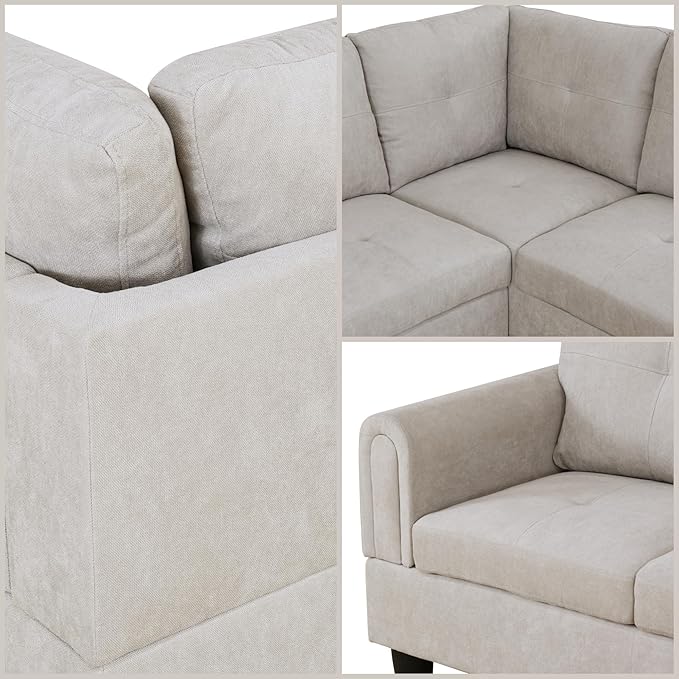 FONTOI L Shaped Sectional Couches Modern Modular Sectional Sofa for Living Room Bedroom Furniture Cozy 4 Seat Couch with Ottoman Storage &amp Chaise Gray White