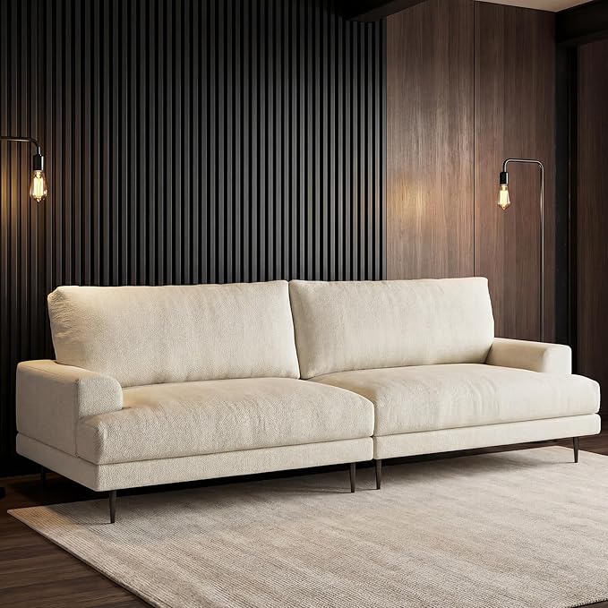 78 Down-Filled Cloud Sofa Couch Modern Fabric 3-Seater with Plush Cushions and Metal Legs Ideal for Apartments Small Living Rooms &amp Cozy Spaces White Beige