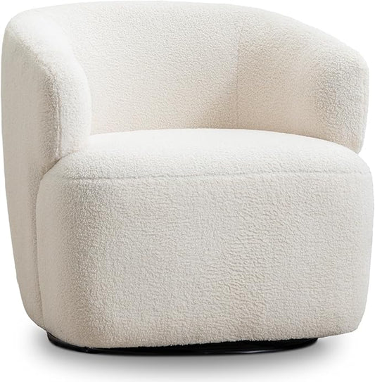 Swivel Accent Chair Sherpa Teddy Barrel Chair for Living Room Cozy Round Boucle Arm Chair Metal Base for Club Nursery Bedroom Beige Cream White