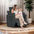 Power Swivel Rocker Recliner Glider Nursery Chair for Adults Modern Leisure Sofa Chair with 2 Pillows for Small Spaces Bedroom Living Room Beige (Dark Grey)