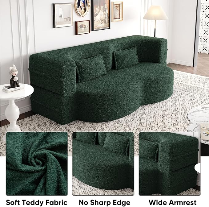 JOYBASE 78in Sofa Couch Convertible Oversized Cloud Loveseat Minimalist Sleeper Sofa Bed for Living Room Apartment Office No Assembly Required (Green)