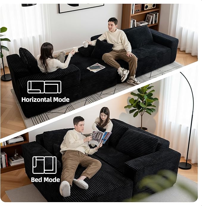 YDN 110 Boneless Couch Sofa Sectional Couches for Living Room Cloud Couch with Chaise Modular L Shaped Sofa Set Left Facing Chaise Black
