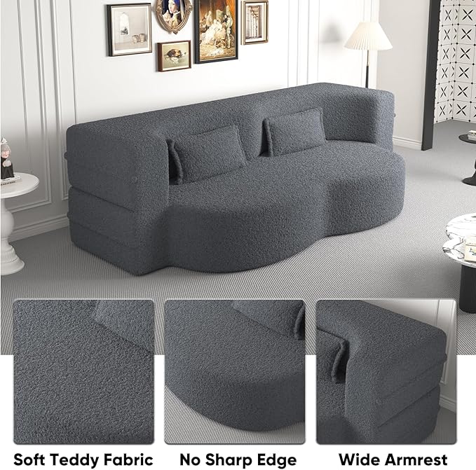JOYBASE 78in Sofa Couch Convertible Oversized Cloud Loveseat Minimalist Sleeper Sofa Bed for Living Room Apartment Office No Assembly Required (Grey)