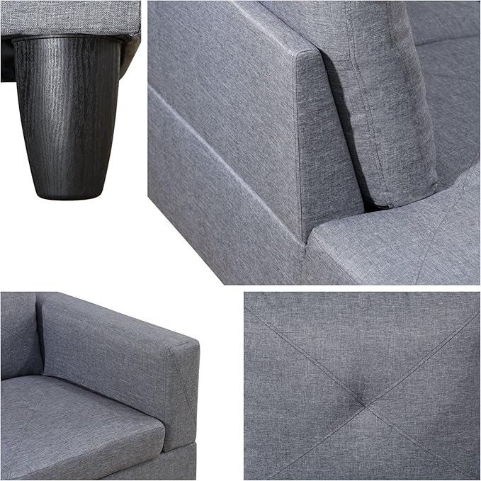 L-Shaped Sectional Sofa with Movable Chaise &amp Storage Ottoman Lounge 3-Piece Modular Convertible Couches for Living Room Apartment &amp Office Grey