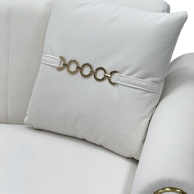 Modern 3-Seaters Velvet Sofa Upholstered Couch with Pillows and Gold Metal Legs for Living Room Office Apartment (Cream White)