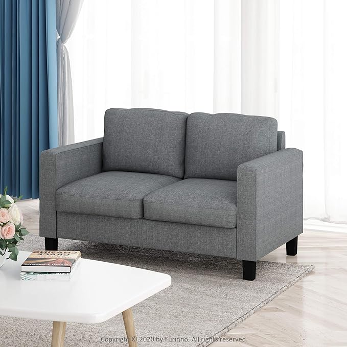 Furinno Bayonne Modern Upholstered Loveseat/Sofa Couch for Living Room Gunmetal