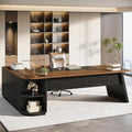 Tribesigns 79-Inch Executive Desk Large Office Desk with Cabinet L-Shaped Compter Desk with Storage Shelves Writing Table for Home Office Brown and Black