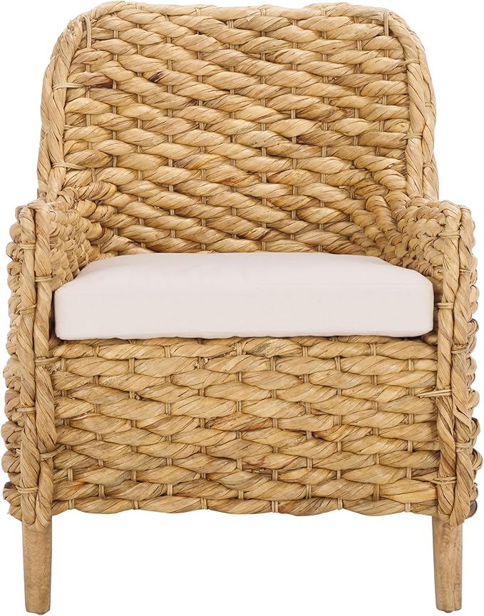 SAFAVIEH Home Collection Purrl Tropical Coastal Natural Solid Wood Hyacinth Accent Chair with Cushion (Fully Assembled)