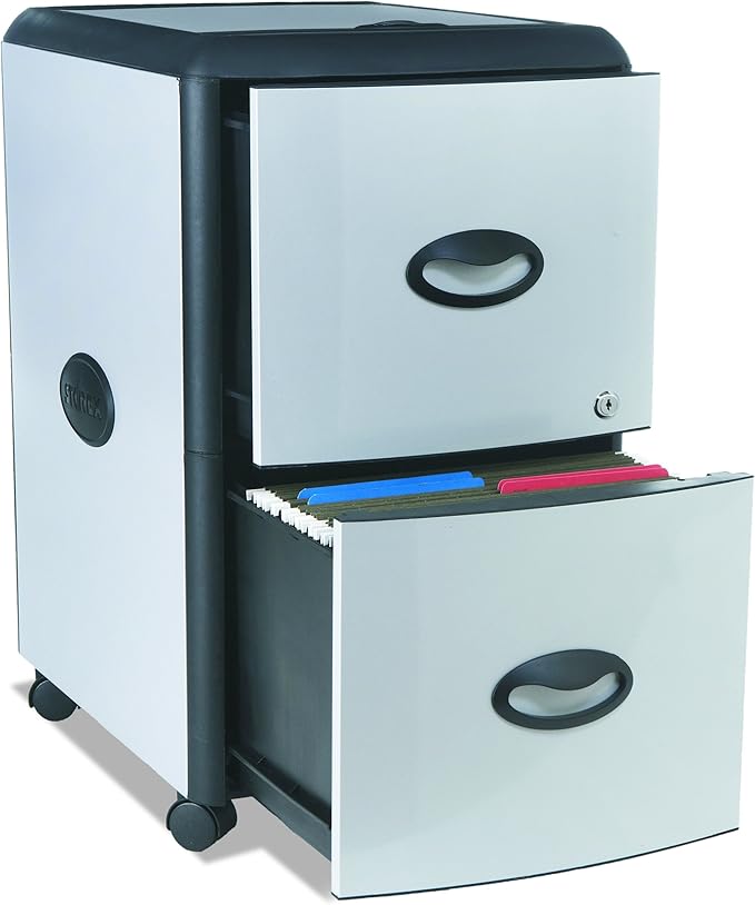 Storex Plastic 2-Drawer Mobile File Cabinet with Metal Accents Roll Top Gray/BlackGrey 19 x 15 x 25 inches