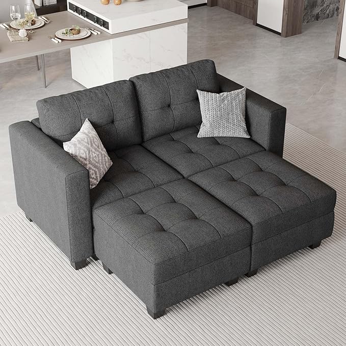 Belffin Modular Sectional Sofa with Storage Ottoman Modern Fabric L Shaped Couch with Chaise for Small Spaces Dark Grey
