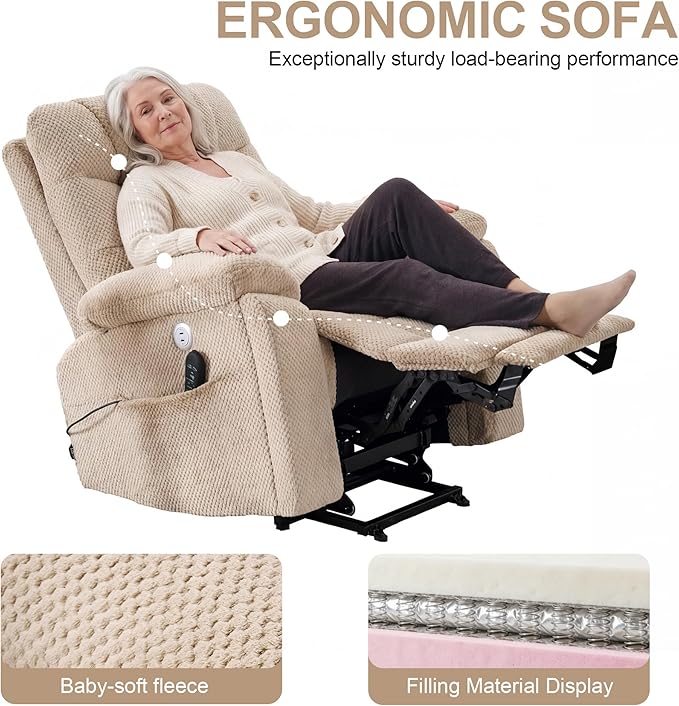 Oversized Power Lift Recliner Dual Motor Elderly Lift Chair with Independent Backrest &amp Footrest Adjustment Hidden Cupholder USB-A/USB-C Charging Ports Lounge Chair for Living Room