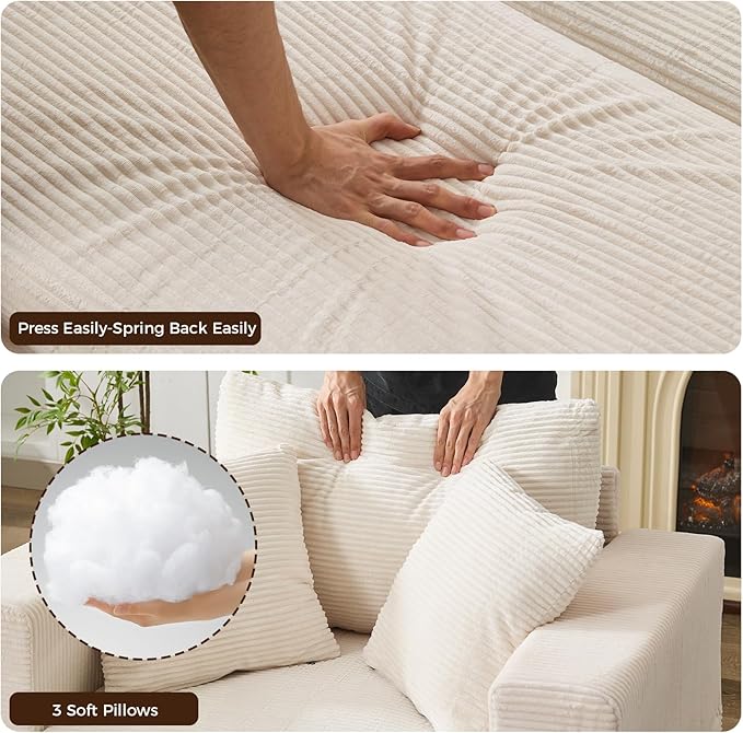 Chaise Lounge Chair Indoor54 Inch Large Corduroy Chaise Lounges Chair with Ottoman &amp 3 Pillows Deep Seat Upholstered Comfy Sleeper Chairs for Living RoomBedroomOffice (Beige)