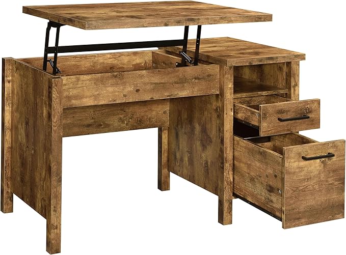 Coaster Home Furnishings - Delwin - Engineered Wood - 47-Inch Lift-Top Computer Desk with Drawers &amp File Cabinet Drawer Without Keyboard Tray Farmhouse Style - Home Office - Rustic Nutmeg - 8812