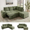 VANOMi 94 Sectional Sleeper Sofa with Pull Out Couch Comfy 6 Seater L Shaped Modular Sofa with Storage Ottoman Modern Convertible Chenille Cloud Couches for Living Room Apartment Olive