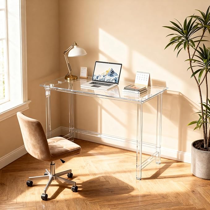 Clear Acrylic Desk Study Laptop Computer Desk Writing Table Console Table for Bedroom Home Office Desk (Clear 39.3”×19.6×29.5“)