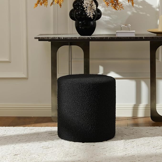 KINWELL 34 Boucle Swivel Barrel Chair with 18 Round Ottoman Set Fully Assembled Set of Sherpa Accent Chair and Footrest Modern Comfy Armchair and Footstool for Living Room and Bedroom Black
