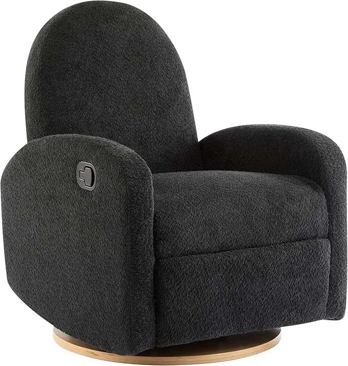 Christopher Knight Home Sidney Fabric Upholstered 360° Swivel Chair Boucle Push-Back Recliner Solid Wood Glider Recliner with Rotation Living Room Lounge Sofa Adjustable Comfy Reading ChairBlack