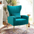 Velvet Accent Chair for Living Room Bedroom Modern Arm Chair with Wingback &amp Gold Metal Legs Lumbar Pillow Included Dark Teal