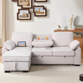 ERYE L-Shaped Pull Out Sleeper Couch Bed Modern Chenille Upholstered Button Tufted Corner Couch Reversible Sectional Sleeper Sofa Bed W/Storage Chaise Cup Holders