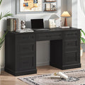 Vabches Farmhouse 59'' Executive Desk with File DrawersLarge Wood Home Office Workstation with Ample StorageRustic Writing Desk for Study.Black
