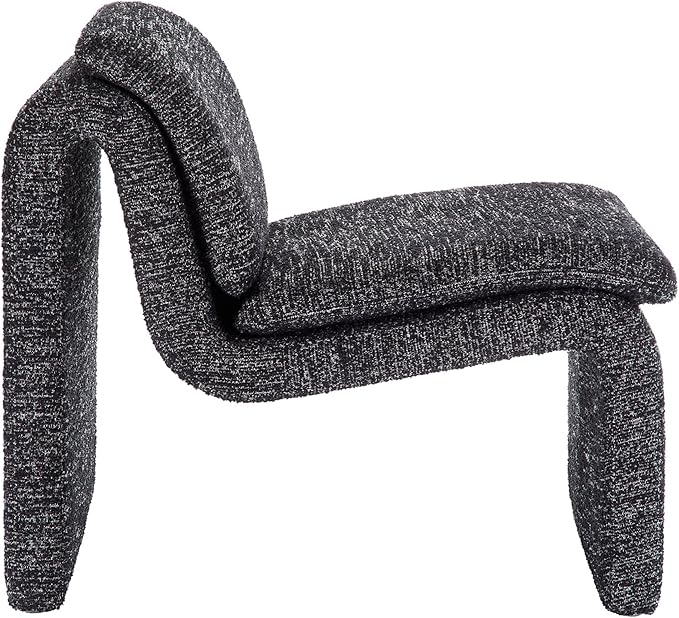 Modway Lume Curved Lounge Chair in Charcoal Boucle Fabric – Modern Upholstered Armless Accent Chair with Padded Cushion - Unique Slipper Chair for Bedroom or Living Room