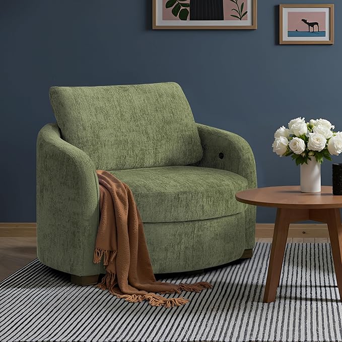 Studio Living® Manchester 44.1 Storage Chair Modern Farmhouse Pocket Coil Comfort USB A &amp C Power Easy Assembly Chenille Fabric Olive