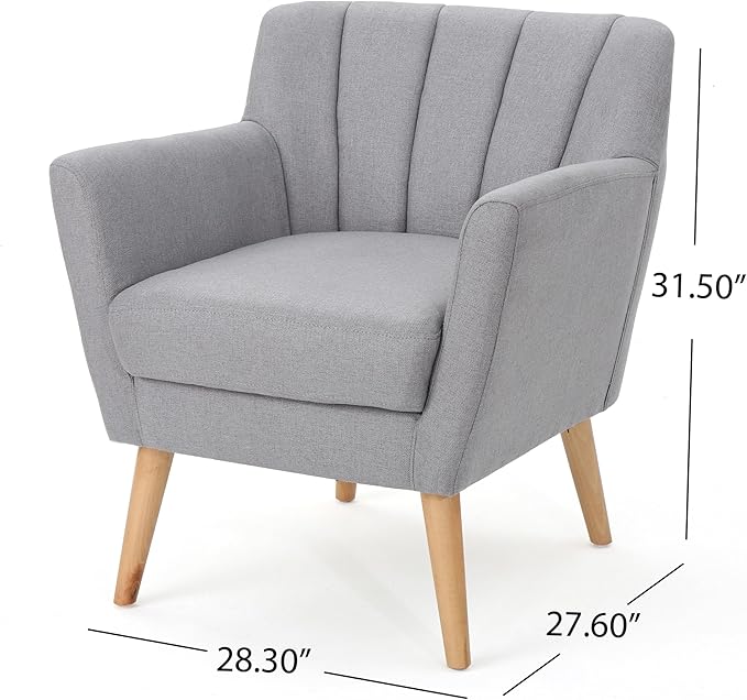 Mid-Century Accent Chairs Modern Upholstered Living Room Chair Cozy Armchair with Wood Legs for Bedroom/Office/Cafe/Living Room (Light Grey + Linen)