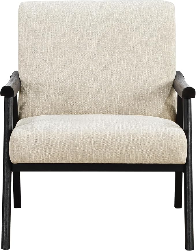 OSP Home Furnishings Weldon Mid-Century Modern Armchair Linen Fabric with Black Finished Frame