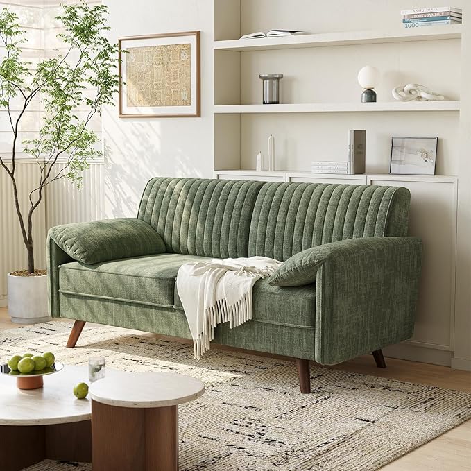ONBRILL 64.5 Loveseat Sofa Chenille Loveseat Couch for Living Room 23.2 Deep Seat Love Seat with Padded Arms Comfy Modern Small Couches for Bedroom Small Spaces Dorms Office Green