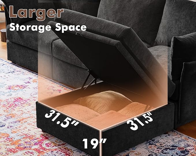ABCASA Removable Ottoman with Storage Black