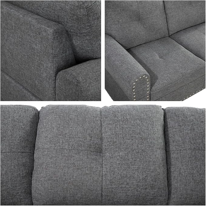 L Shaped Sectional Couch Ottoman Modern Nailhead Comfy Lounge Sofa with Reversible Cup Holder &amp Chaise 97 4 Seat Modular Sofá for Living Room Apartment Grey
