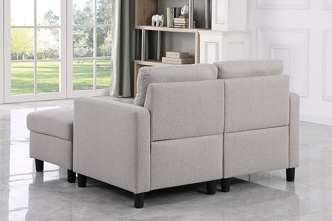 BEEY Loveseat with Ottoman Small Couch 52 W Sectional Sofa Set Modular L-Shape Sofa Couch with Reversible Chaise Living Room Furniture for Apartment in Grey