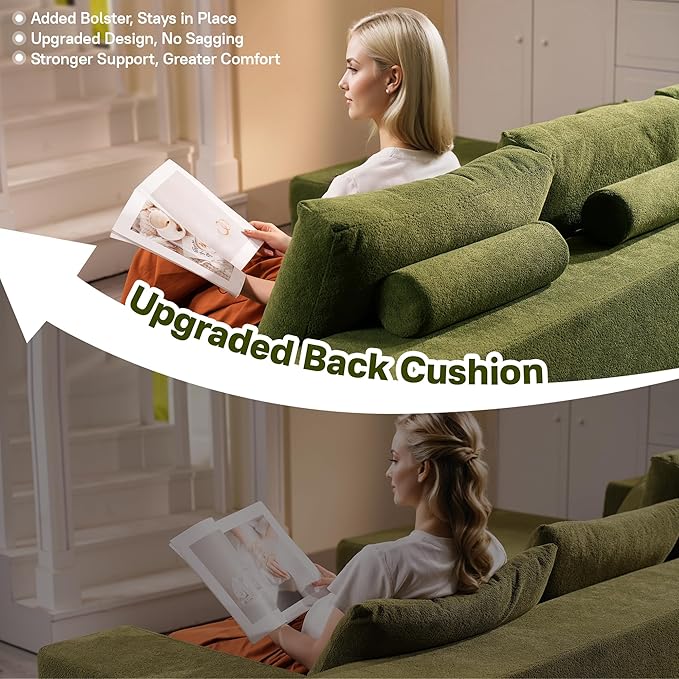 106 Cloud Sectional Couch with Comfy Chaise and OttomanCloud Velvet Boneless Couches for Living RoomL Shape Sofa in A Box No Assembly RequireGreen