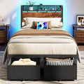 Furnulem Twin Bed Frame with 2 Storage Drawers &amp Charging Station Twin Platform Bed Frame with Headboard &amp LED Lights No Box Spring Needed All in One Easy to Install Noise Free (800 lbs C