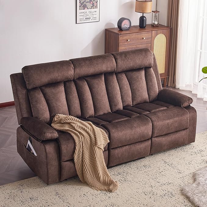 Power Reclining Sofa with Heat&ampMassage Reclining Couch with Multi-Function Console/USB Ports/Type C Wall Hugger 3 Seater-Sofa Recliner Reclining Sofa Couch for Living Room
