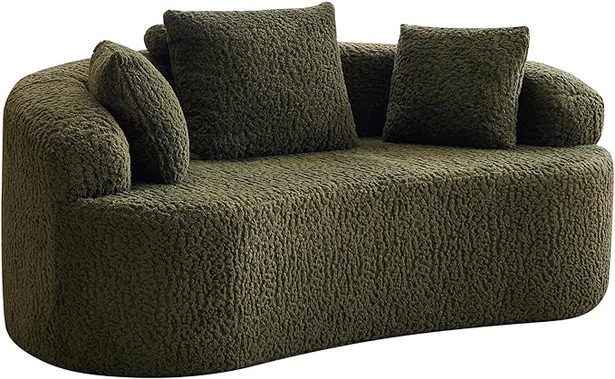 Premium Curved Loveseat Sofa Full-Compression 2-Seat Couch with Enhanced Back Support Modern Fabric Loveseat with Pillows Compact Luxury Sofa for Living Room or Apartment (Green)
