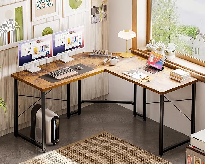 ODK 51 Inch L Shaped Gaming Desk Computer Desk Table for Home Office Sturdy Writing Workstation Vintage