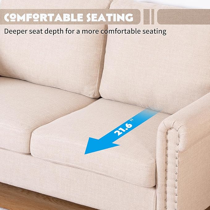 J.C.UP 57’’ Loveseat Sofa CouchSmall Couches for Living Room with Linen FabricComfy Upholstered Love Seat Sofa Couches for Bedroom with Solid Wood Legs2 Seater Mini Modern Couch for Small Spaces