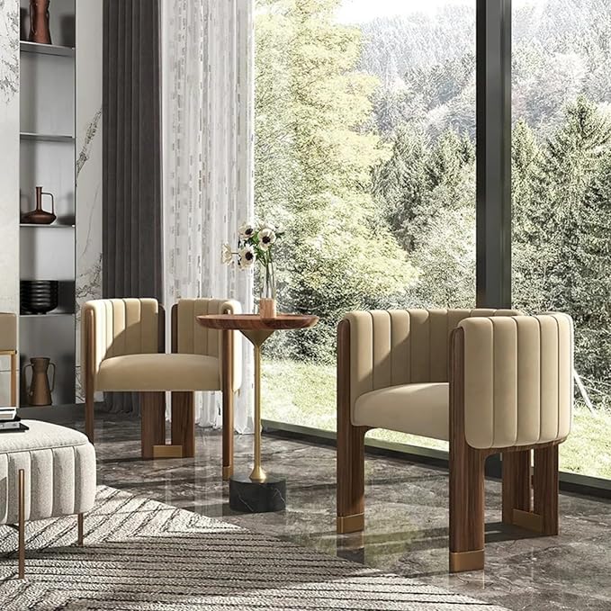 homary Velvet Fluted Accent Chair for Living Room with Wood Frame High Resilience Foam Elegant Modern Armchair (Camel)