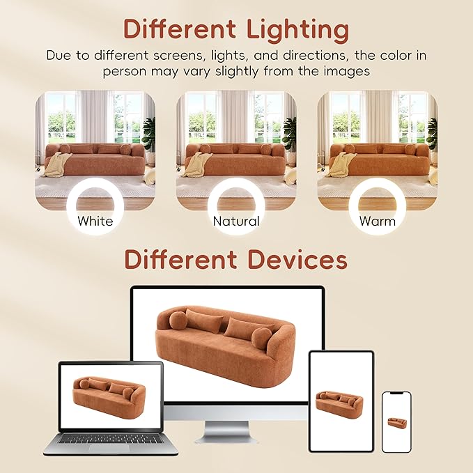 86 Curved Cloud Couch Curved SofaBoneless Couch Upholstered Sofa with Pillows No Assembly with High-Density Foam 3-Seater Luxury Modern Compressed Sofa ChenilleOrange