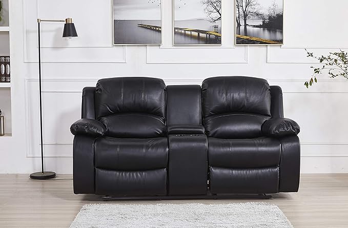 Betsy Furniture 2PC Faux Leather Reclining Couch Set Living Room Furniture Set Loveseat Glider 8018 Multiple Colors (Black Loveseat+Chair)