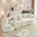 106” Oversized Curved Sectional Couch Corduroy Memory Foam Boneless Compression Sofa Couch with 6 Pillows Modern Floor Deep Seat Sofa for Living Room Office Apartment No Assembly Needed Beige