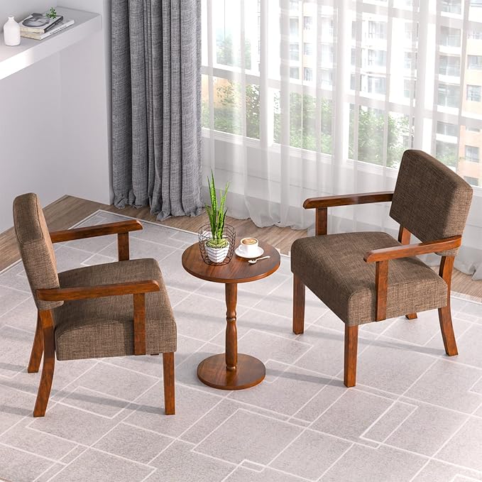 Accent Chair Set of 2 with Table Living Room Chairs with Soft Seat &amp Armrests for Living Room Bedroom Reading Room Waiting Room (Brown) (AC01)
