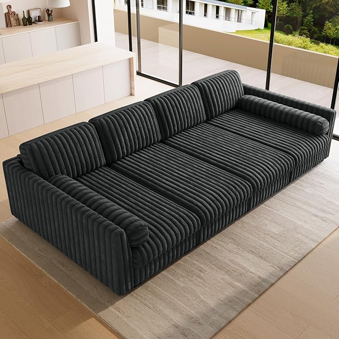 Belffin Plush Corduroy Modular Cloud Sofa Bed with Deep Seat Sectional Cloud Couches for Living Room. Grey Couch