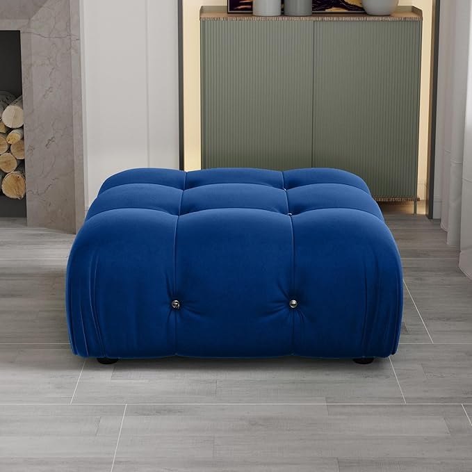 Modern Velvet Sectional Sofa L Shape Minimalist Modular 4-Seater Sofa for Living Room Office Apartment (Ottoman/Blue)
