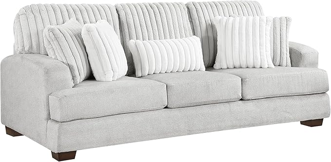Lexicon Living Room Sofa Modern Sofa Couch Textured Microfiber &amp Corduroy Upholstered Sofa with Five Corduroy Pillows for Office/Living Room Light Gray
